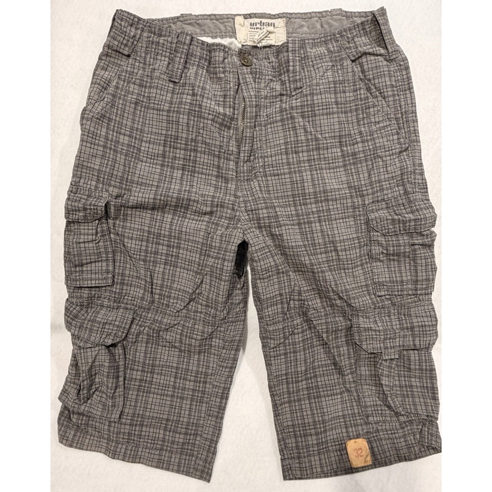 Urban Pipeline Men's Plaid Gray Multi- Pocket Cargo Skater Shorts Size 32